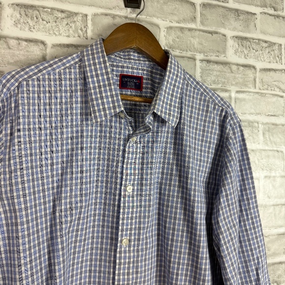 UNTUCKit Durif Wrinkle Free Blue Textured Plaid LS Button Up Shirt Mens XL - Picture 1 of 8